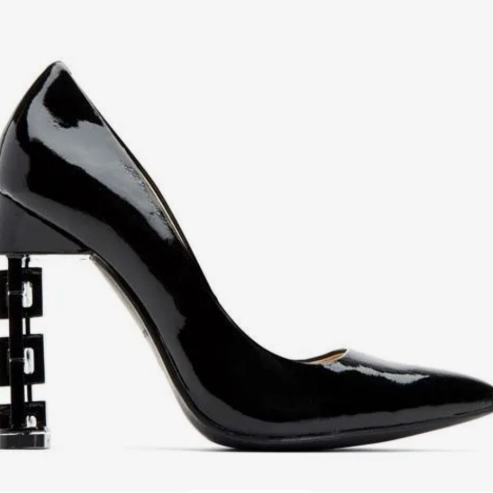 Katy Perry Collections Black Patent Pointed Toe Heels with Sculpted Block Heels - Picture 3 of 8